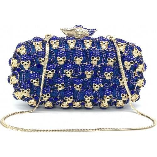 Female Wedding clutch Purse Rhinestone Bag Fashion Women Party Clutch Bags blue Evening bags for women