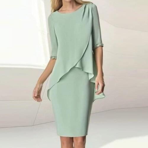 2 Pcs Mother Of The Bride Dress Suits Chiffon Women Wedding Dress Sets With Ruffle Jacket Large Size Wedding Dress For Women