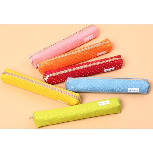 1PC Kawaii Mini Colorful Dot Pattern Students Children Canvas Pen Bag Zipper Pencil Case Cute School Supplies