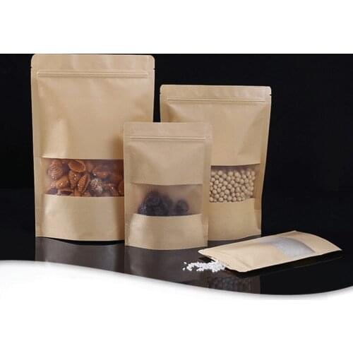 10pcs Beige Stand Up Kraft Paper Zip Lock Bag Dried Fruits Ground Coffee Snack Nuts Powder Heat Sealing Packaging Pouches