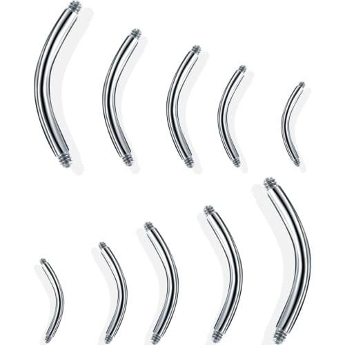 100pcs/lot Steel Curved Bar Parts Screw Barbells For Eyebrow Navel Piercing Jewelry Post Only Replacements Accessories 14G 16G