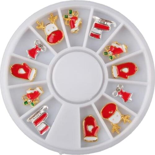 12pcs Nail Art Decoration Tips Stickers Alloy Metal Cute Colorful 3D Christmas Manicure DIY Kits