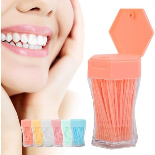 200 Pcs Food-grade Double Head Toothpick Taper Shape Soft Brush Household Cleaning Tartar Removal Hexagonal Bottles Simple Pack