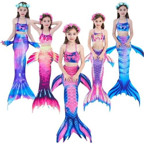 2021 Summer Kids Mermaid Swimsuit Set Girls Mermaid Bikini and Mermaid Tail Summer Pool Party Beach Holiday Swimwear 3-12T