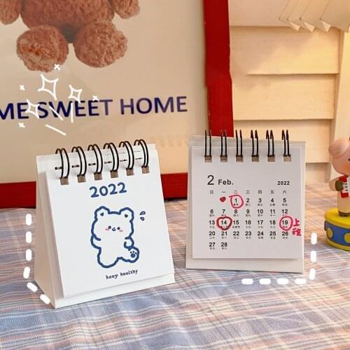 2022 Cute Mini Desk Calendar Pocket Event Reminder Memo Spiral Small Table Desktop Self Standing Easel Flip Calendar Decorate