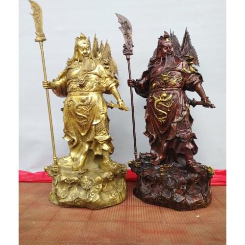 89CM Recommended Decorations For Halls Offices Dragon Base Qinglong Knife Guard Back Flag Guan Gong General Bronze Statue