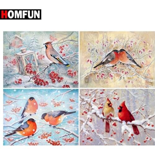 HOMFUN Diamond painting "Bird tree winter" Full Square/Round Drill Wall Decor Inlaid Resin Embroidery Craft Cross stitch