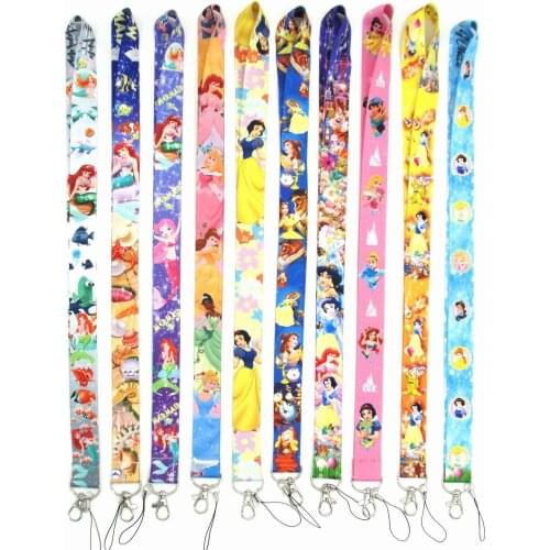 Disney Princess mermaid snow white key ring ID card fitness mobile phone lanyard with USB badge clip DIY sling lasso lanyard