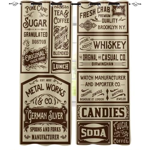 Newspaper Labels Retro Modern Curtains for Living Room Bedroom Kitchen Curtains Drapes Window Treatments