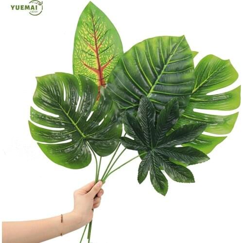 Artificial Monstera Plants 2Pcs Plastic Palm Tree Leaves Home Garden Decoration Accessories Photography Decorative Pot Leaf