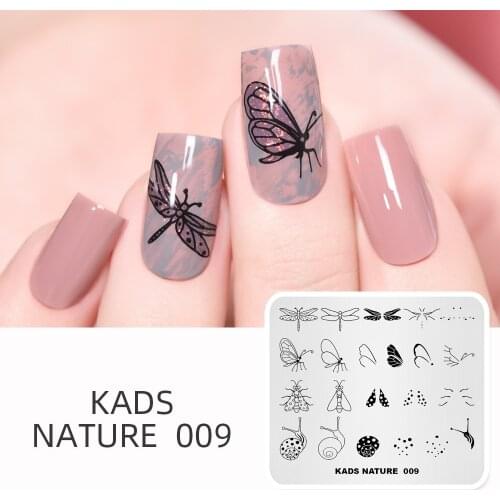 KADS Nature-009 Nail Stamping Plates Butterfly Dragonfly Snail Moth Designs Nail Art Layered Stamp Template Manicure Nail Tools