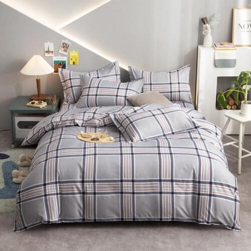 4pcs Plaid Bedding Sets with Pillowcase Duvet Cover Sets Bed Linen Sheet Home Warm Bedding Set High Quality Queen Bedding Set
