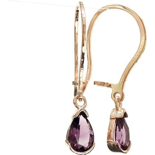 Tiny Drop Amethyst Stone Dangle Silver Earrings