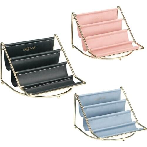 Multi-Layer Iron Leather Storage Rack Remote Control Display Shelf Desktop Holder Cosmetics Organizer