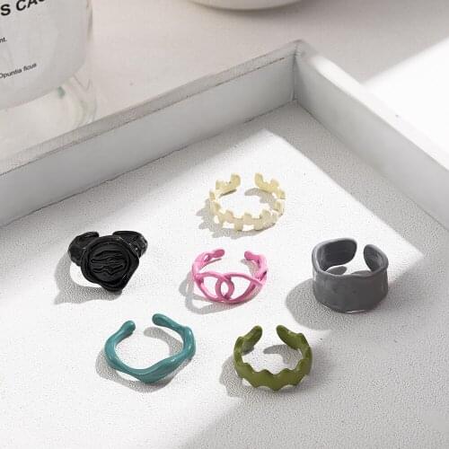 Trendy Colorful Dripping Oil Geometric Rings for Women Girls Fashion Korea Hand-painted Irregular Opening Rings Jewelry 2021 New