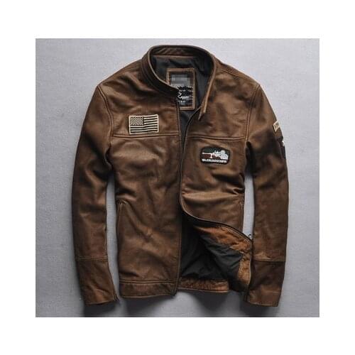 Hot Sale Fashion Genuine Cowskin Jacket Men Solid Stand Collar Full Sleeve Out Wear Leather Motorcycle Coat Male Winter