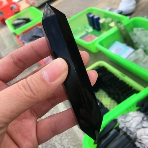 Natural Black Obsidian Crystal Obelisk Quartz Double Pointed Healing