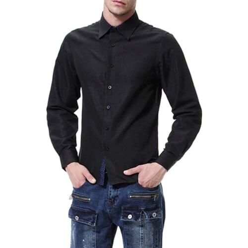 New fashion solid color casual long-sleeved shirt British plus size shirt
