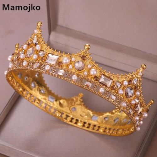 Mamojko New Luxury Pearl Crystal Round Tiaras&Crown Wedding Hair Accessories Handmade Hair Jewelry Head Decorations Headpiece