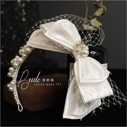 New Super Fairy Satin Khaki Hairband White Bow Shape Headband Fashion Bridal Wedding Hair Accessories