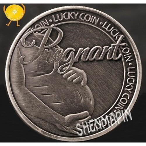 Pregnant Mother Commemorative Coin Lucky Four-leaf Mothers Day Gift Commemorating the Mothers Most Beautiful Moment