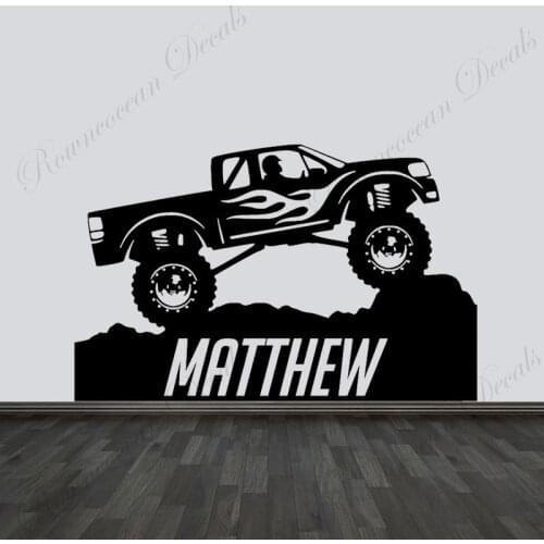 Personalized Name Monster Truck Wall Sticker Vinyl Home Decor For Boys Room Bedroom Playroom Car Decals Custom Name Mural A823