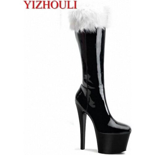 Sexy tall boots 17CM high heels, club half boots, PU mirror in front of a large Dance Shoes