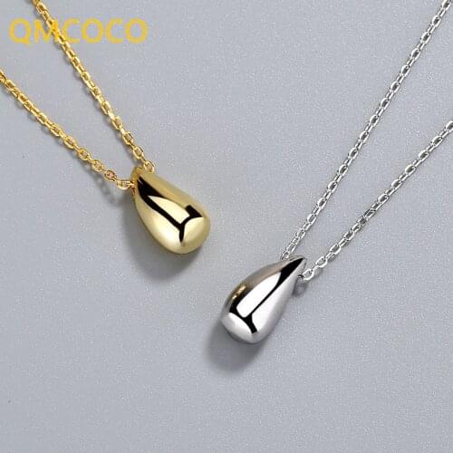 QMCOCO 925 Silver Chain For Women Temperament Simple Trendy Water Drop Pendant Women Necklace Chain Choker Collares