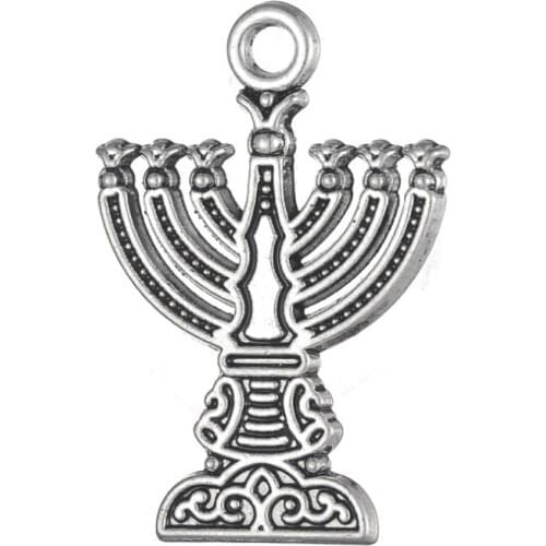 RAINXTAR Antique Silver Color Alloy Religious Charms Candlestick Pendant Jewelry Charms 17*25mm 10pcs AAC297