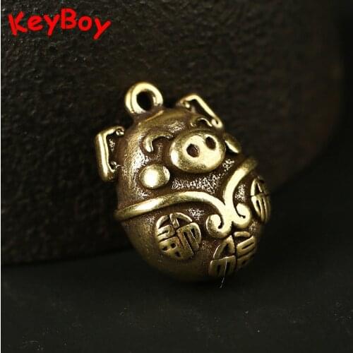Retro Brass Blessing Pig Keychain Pendant Jewelry Cute Zodiac Animal Figurines Car Key Chain Lanyard Hanging Trinket DIY Keyring