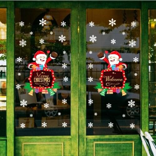 Cartoon DIY Christmas Stickers for Window Showcase Santa Clause snowflake Home Decor Decal Adhesive PVC New Year Glass Mural