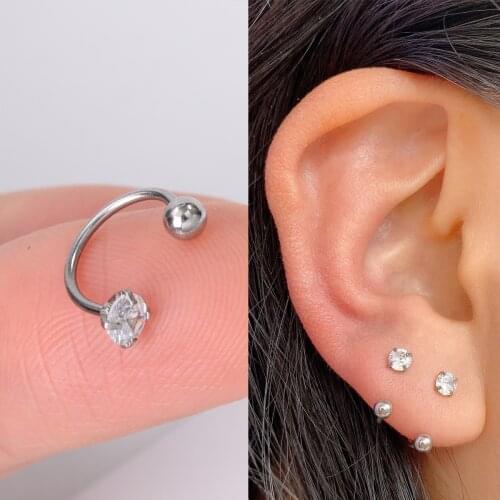1pc Crystal CZ Snake Moon Stainless Steel Small Ball Arc Piercing Studs Earrings For Women Creative Ear Bone Tiny Body Jewelry