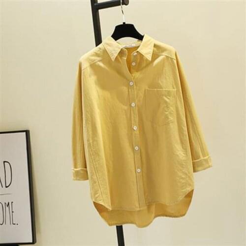 Bella phiosophy Women Shirt Plus Size Spring Loose Casual Long Sleeve Blouse Pink,White,Blue,Yellow Ladies Blouses Long Tops