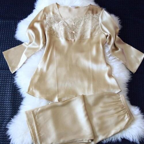 Two mulberry silk pajamas suit womens summer and autumn silk pajamas home service