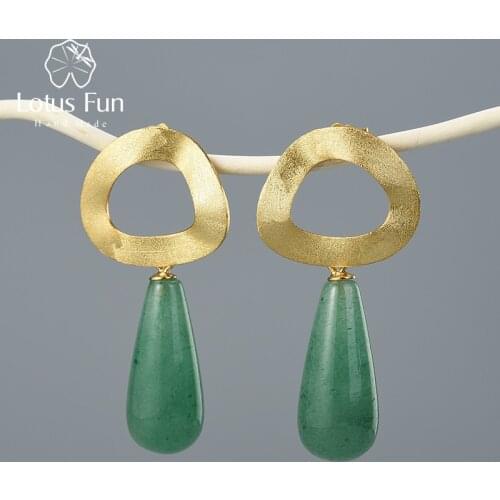 Lotus Fun Natural Gemstone Minimalist Style Uneven Geometric Shape Dangle Earring Real 925 Sterling Silver Handmade Fine Jewelry