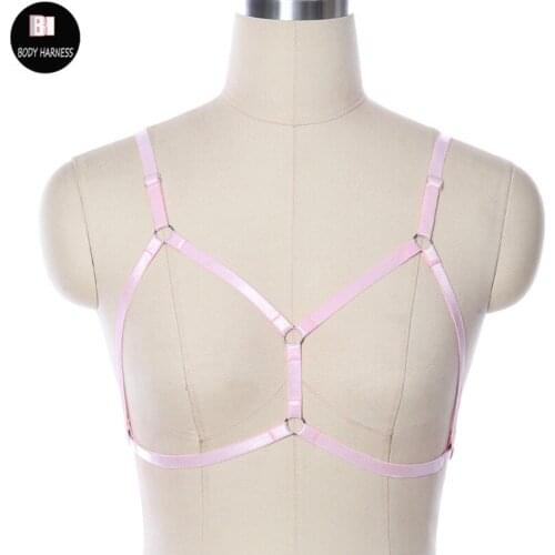 Pink Goth Fetish Rave Body Harness Pole Dance Sexy Lingerie Suspender Belt Harness Bra Harajuku Gothic Bondage Harness Cage Bra