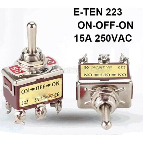 1Pcs E-TEN 223 Momentary DPDT (ON)-OFF-(ON) 3 Position 6Pin Toggle Switch AC 250V 15A E-TEN223 Brown