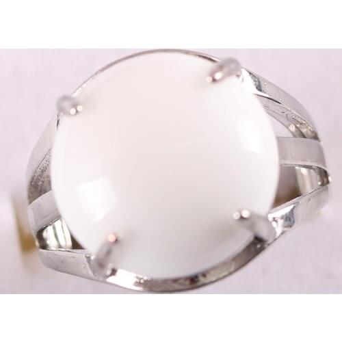 1Pcs Jewelry Gift Adjustable Ring For Women Natural White Porcelain Stone Round CAB Cabochon Bead Finger Ring Z223
