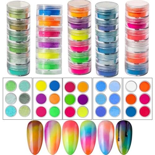 6 Colors Neon Nail Art Pigment Powder Glitter Eyeshadow Cosmetic Makeup Tool Manicurenail Glitters Glow In The Dark Nail Glitter