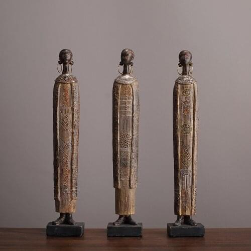African Tribal Art Woman Statue Decoration Retro Nostalgic Style Resin Crafts Living Room TV Cabinet Study Desk Furnishings