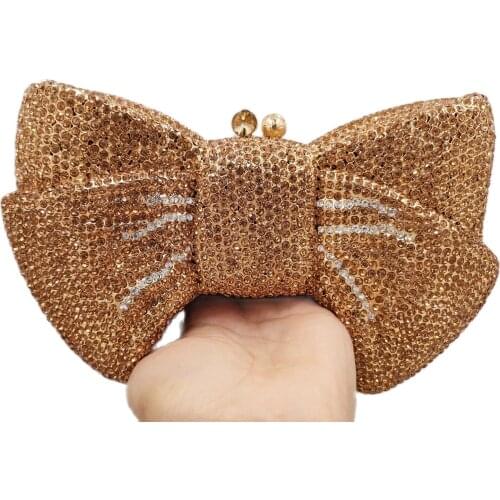 Bow gold Evening Bag Wedding Bridesmaid Hand Bag Party Dinner Bag Luxury Designer Fashion diamond Handmade in stock