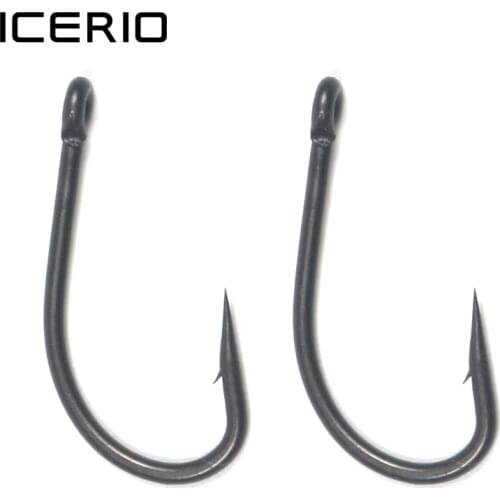 ICERIO 100PCS High Carbon Steel Coated Carp Fishing Hooks Matte Black Forged Shank Carp Hook