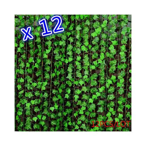 12X Artificial Ivy Vine Green Manmade Ivy Leaf Plants Vine Fake Foliage Flowers Home Decor 7.87ft Decorative