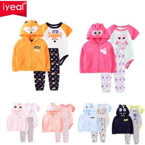 IYEAL Infant Clothing For Baby Girls Boys Clothes Set Cartoon Jacket +Rompers +Pant Costume 3 Pieces Outfit Suit Newborn Clothes