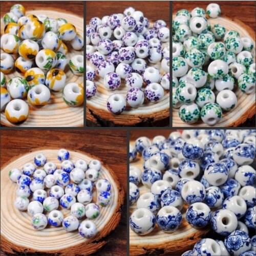 XINYAO 50pcs/lot 10mm Big Large Hole Ceramic Beads Flower Blue And White Porcelain Beads Handmade DIY Jewelry Making Accessories