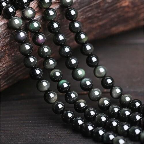 Natural Genuine Flash Rainbow Obsidian Stone Round Loose Beads 4 6 8 10 12 14mm Pick Size For diy Bracelet Jewelry Making Z255