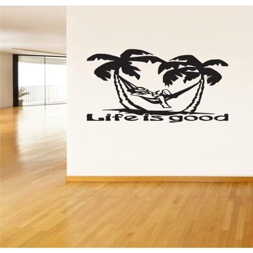 Life is Good Quote Palm Trees Wallpaper Removable Wall Stickers for Living Room Home Decoration Vinyl Wall Decals Sticker YY199