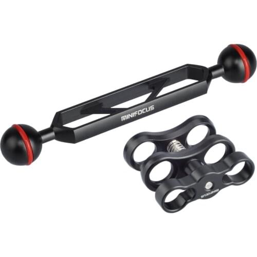 MINIFOCUS 6'' Double Ball Arm with 1" Ball Clamp Set for Connecting Strobe/Video Light to Underwater Photography Housing