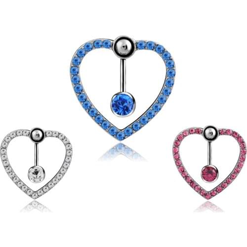 Fashion Love Heart Reverse belly button rings Bar Silver Plated Surgical Piercing Sexy Body Jewelry for women CZ navel piercing