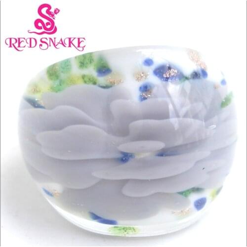 RED SNAKE Fashion Ring Handmade white with gray flower Murano Glass Rings